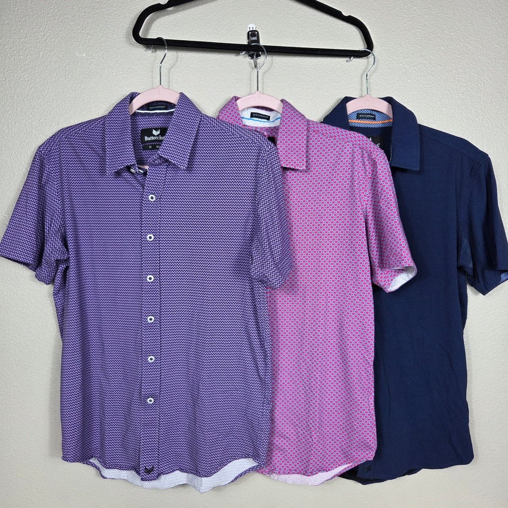 Buttercloth Icy Cotton Shirts Mens M Slim Fit Short Sleeve Button Down Lot of 3